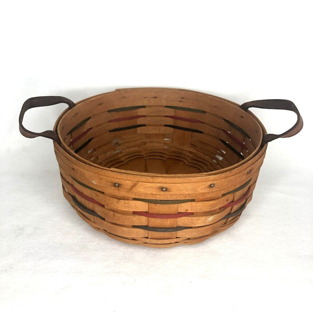 Longaberger Basket Round with Leather Handles 1994 Signed 10"